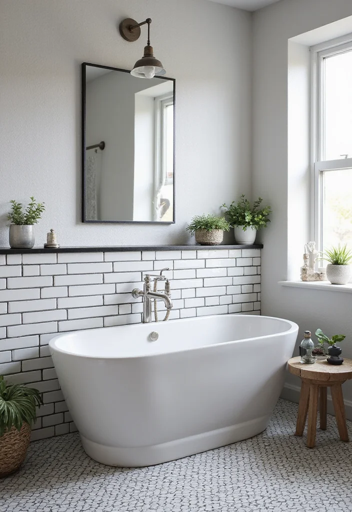 14 Stunning Black And White Subway Tile Bathroom Ideas - 5. Subway Tile Accent Wall