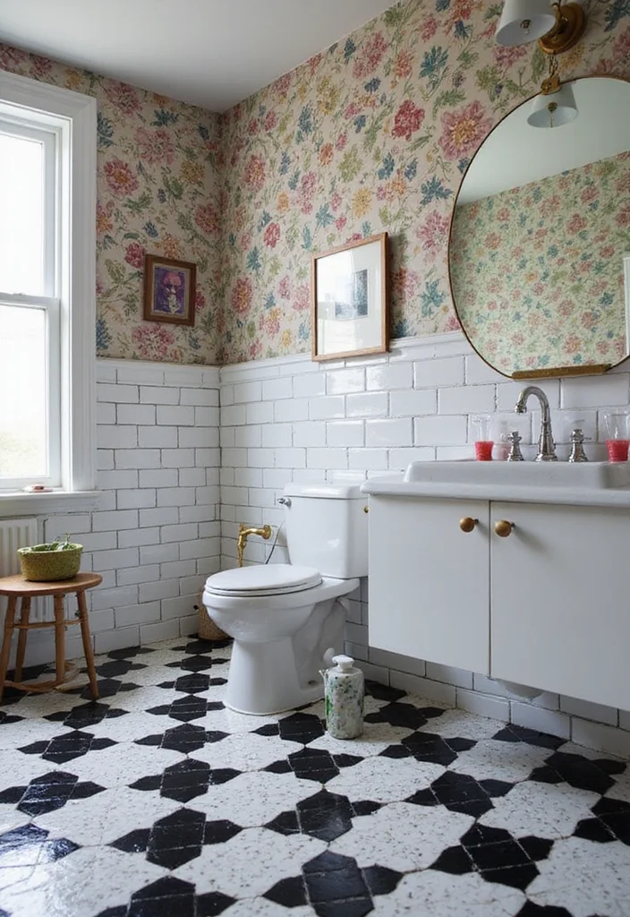 14 Stunning Black And White Subway Tile Bathroom Ideas - 8. Playful Tile Patterns