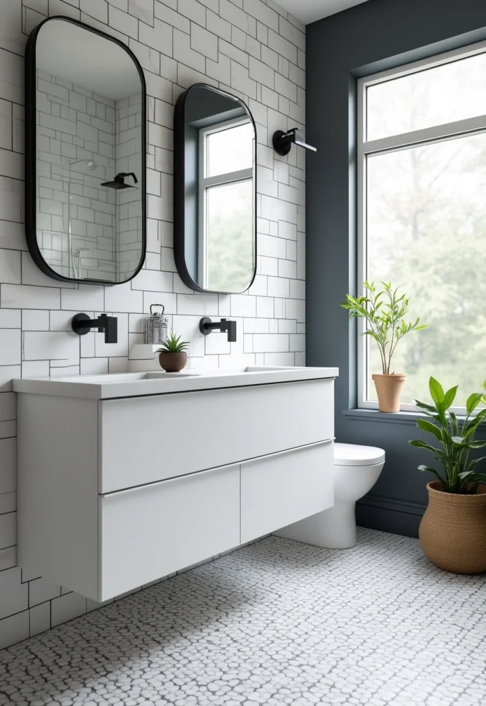 14 Stunning Black And White Subway Tile Bathroom Ideas - 9. Black Grout for Bold Contrast