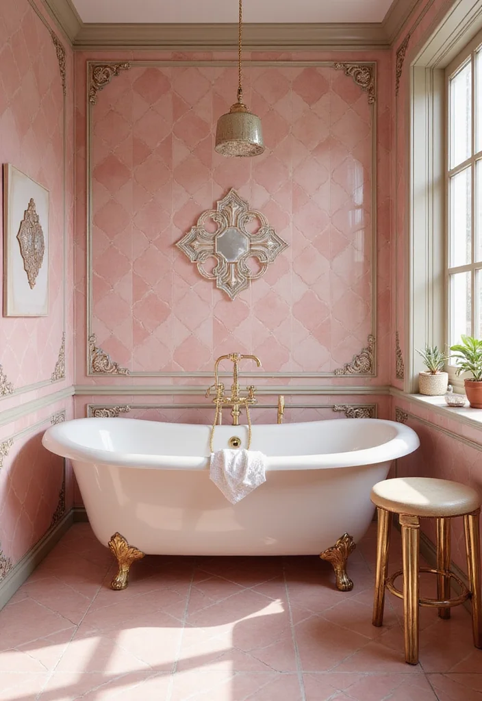 14 Vintage Pink Tile Bathroom Ideas With Retro Style - 3. Art Deco Accents