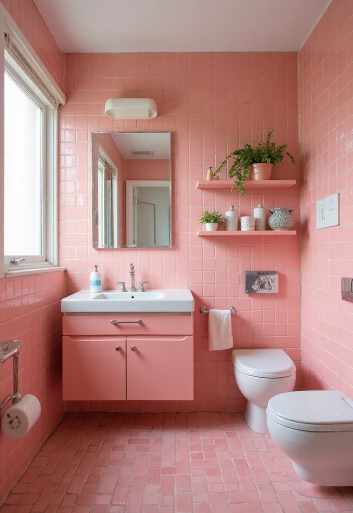 14 Vintage Pink Tile Bathroom Ideas With Retro Style - 4. Mid-Century Modern Fixtures