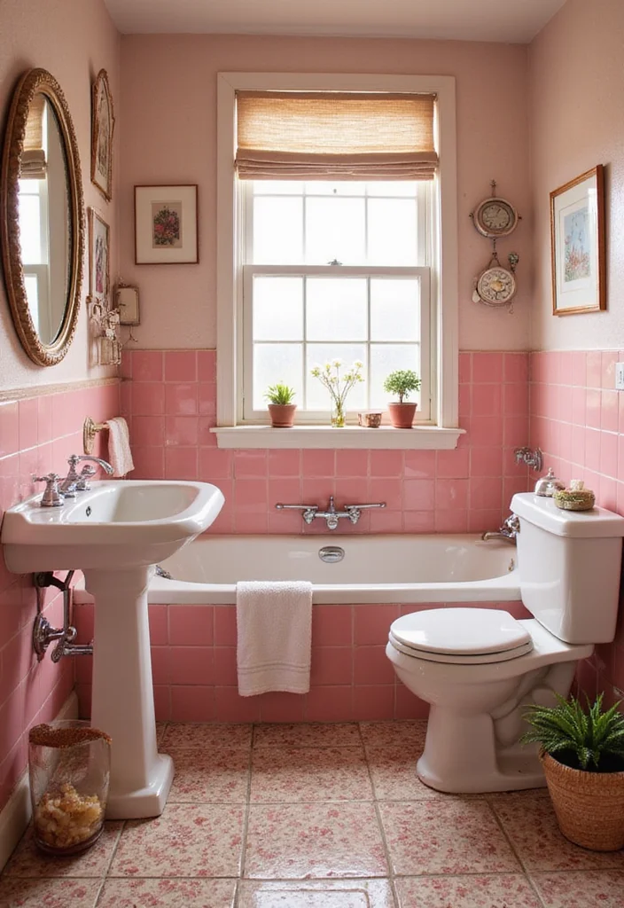 14 Vintage Pink Tile Bathroom Ideas With Retro Style - 5. Vintage Bathroom Accessories