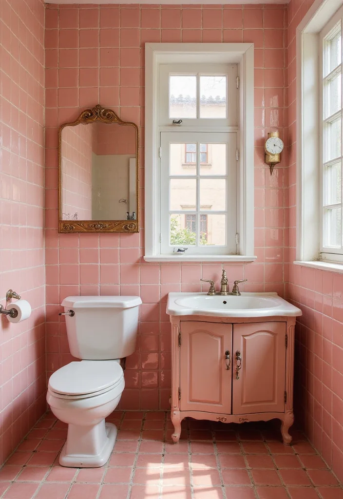 14 Vintage Pink Tile Bathroom Ideas With Retro Style - 9. Sink and Vanity Styles