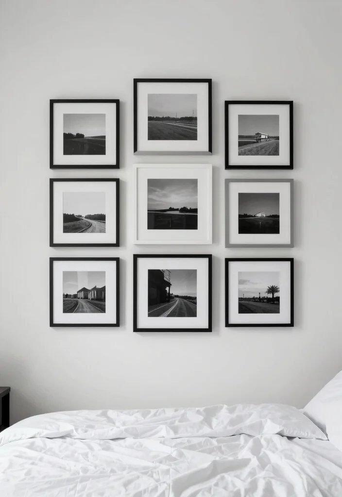 15 Bedroom Photo Frame Ideas for a Personal Gallery Style - 4. Monochrome Magic 1