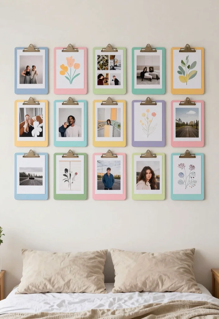 15 Bedroom Photo Frame Ideas for a Personal Gallery Style - 6. Use Clipboards for Easy Changes 1
