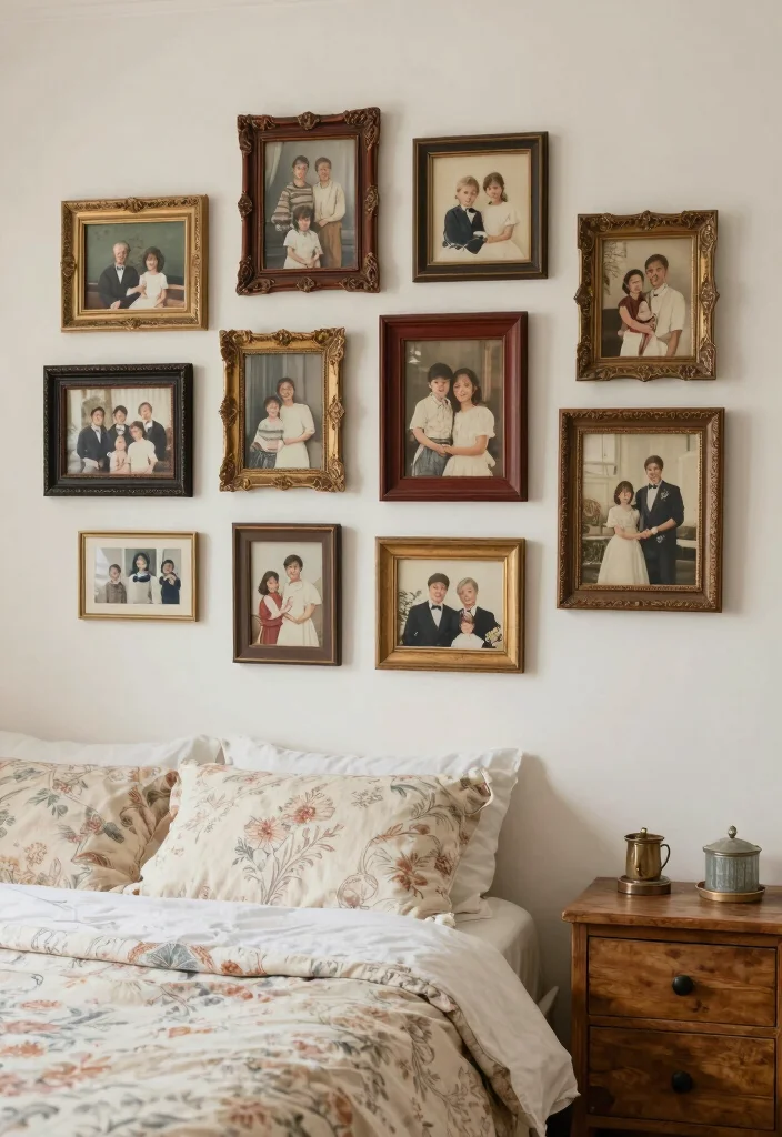 15 Bedroom Photo Frame Ideas for a Personal Gallery Style - 7. Vintage Frames for a Retro Touch 1