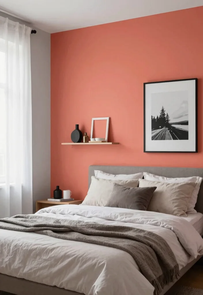 15 Coral Bedroom Ideas for Adults: Warm Fresh Sophistication - 1. Coral Accent Wall 1