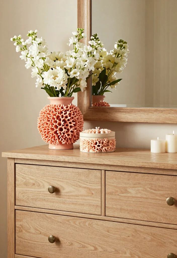 15 Coral Bedroom Ideas for Adults: Warm Fresh Sophistication - 10. Coral Decor Accents 1