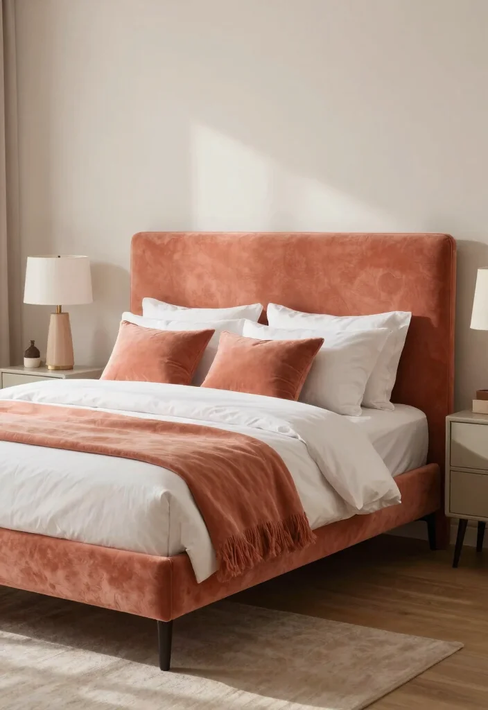 15 Coral Bedroom Ideas for Adults: Warm Fresh Sophistication - 13. Coral Bed Frames 1