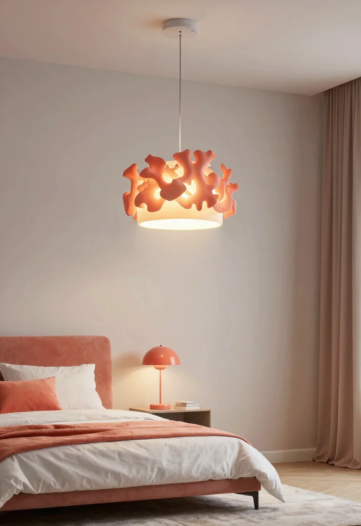 15 Coral Bedroom Ideas for Adults: Warm Fresh Sophistication - 9. Coral Lighting Fixtures 1