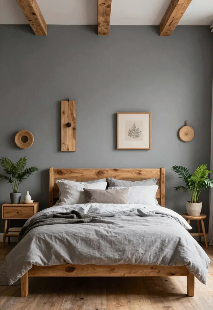 15 Gray Accent Wall Bedroom Ideas Modern Calm Contrast - 10. Gray with Wood Accents for a Rustic Feel 1