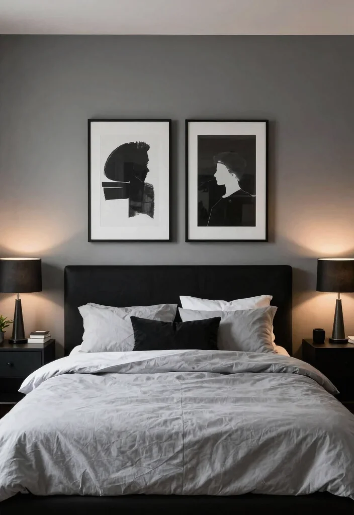 15 Gray Accent Wall Bedroom Ideas Modern Calm Contrast - 11. Gray with Black for a Bold Contrast 1
