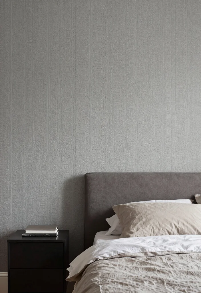 15 Gray Accent Wall Bedroom Ideas Modern Calm Contrast - 12. Gray with Patterned Wallpaper for Added Interest 1