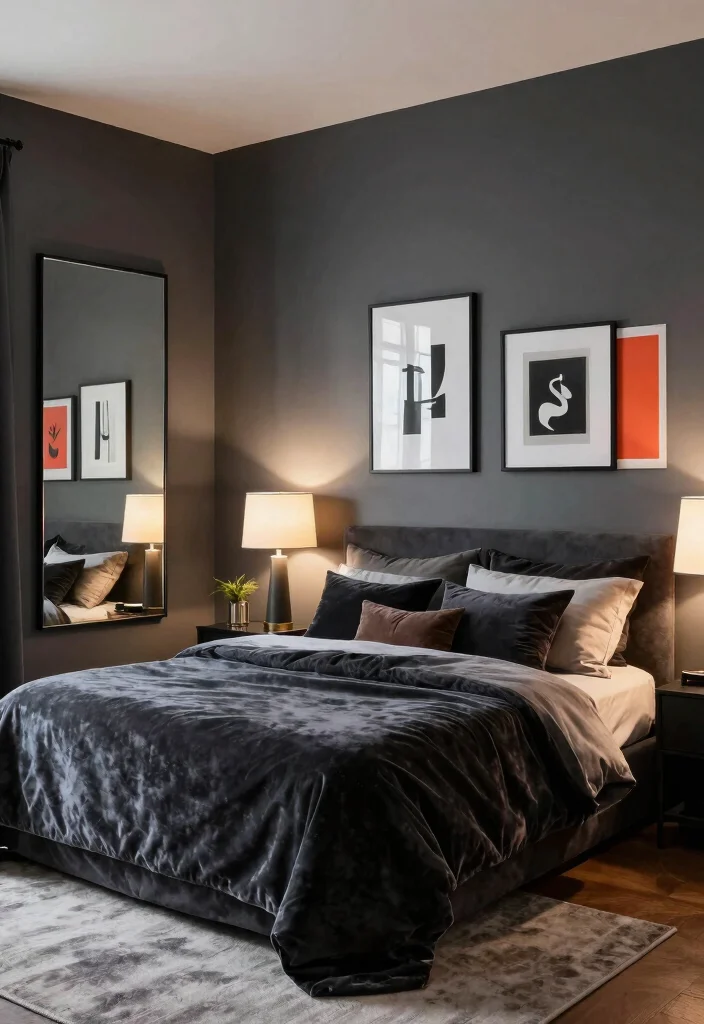 15 Gray Accent Wall Bedroom Ideas Modern Calm Contrast - 3. Dark Slate for Modern Sophistication 1