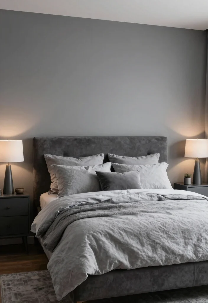 15 Gray Accent Wall Bedroom Ideas Modern Calm Contrast - 9. Monochromatic Gray for a Sleek Look 1