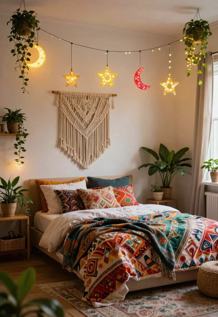 15 Small Lights in Bedroom Ideas for Cozy Ambient Glow - 3. Bohemian String Lights 1