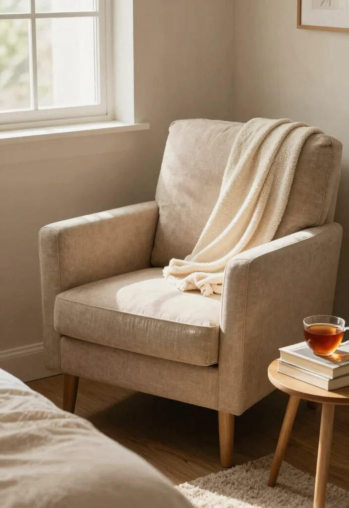 15 Tan Bedroom Ideas: Neutral Tones for a Calm and Timeless Space - 10. Cozy Reading Nook 1
