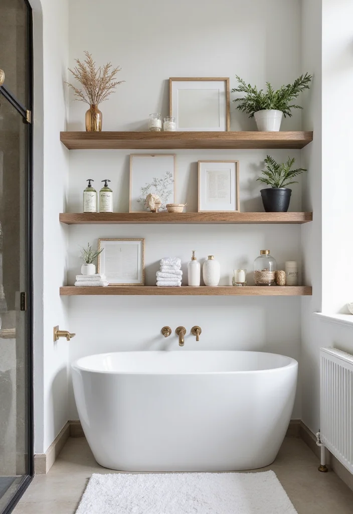 16 Bathroom Cupboard Ideas For Smart Storage - 1. Floating Shelves for Open Storage