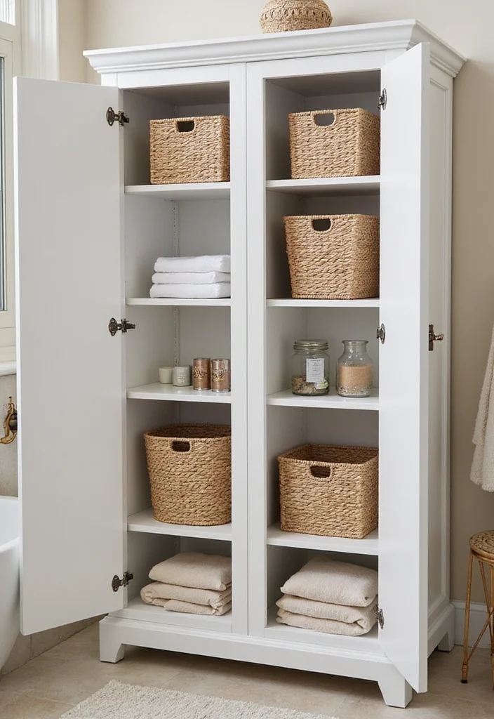 16 Bathroom Cupboard Ideas For Smart Storage - 3. Cabinet with Integrated Baskets