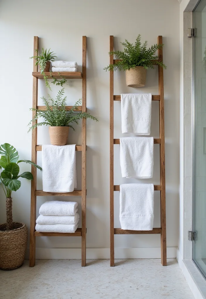 16 Bathroom Cupboard Ideas For Smart Storage - 6. Stylish Ladder Shelves