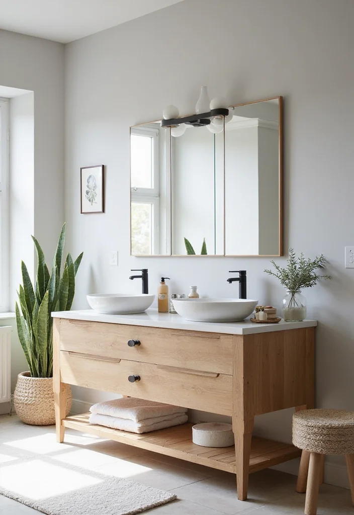 16 Bathroom Double Vanity Ideas For Stylish Shared Spaces - 11. Scandinavian Simplicity with Light Woods