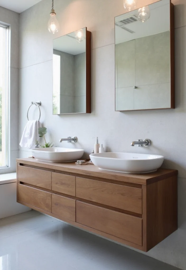 16 Bathroom Double Vanity Ideas For Stylish Shared Spaces - 12. Floating Sinks for Modern Flexibility