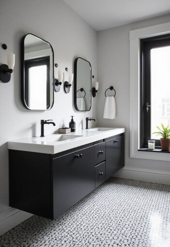 16 Bathroom Double Vanity Ideas For Stylish Shared Spaces - 15. Sophisticated Black and White Styles