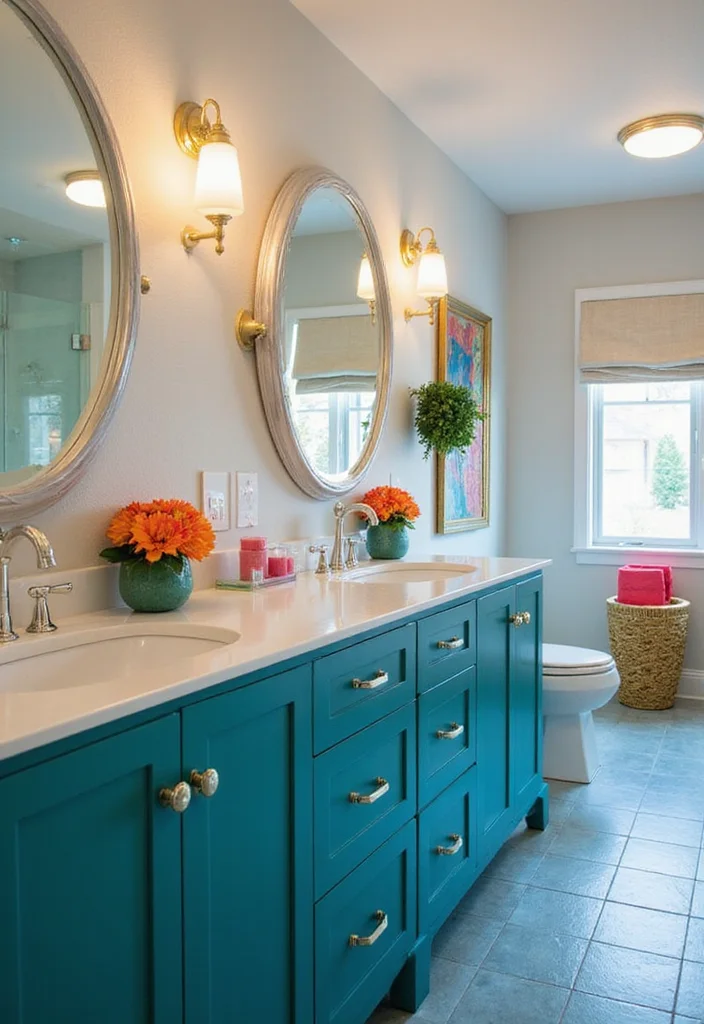 16 Bathroom Double Vanity Ideas For Stylish Shared Spaces - 5. Bold Colors for a Vibrant Statement