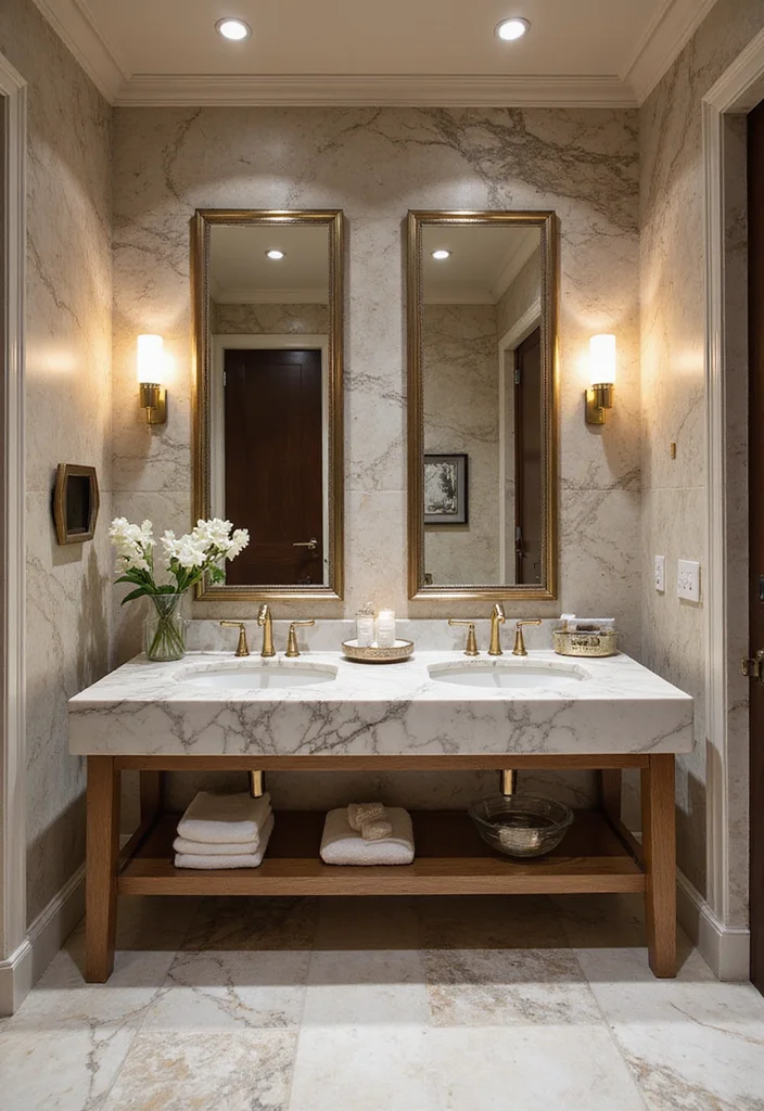 16 Bathroom Double Vanity Ideas For Stylish Shared Spaces - 8. Luxurious Marble for Timeless Elegance