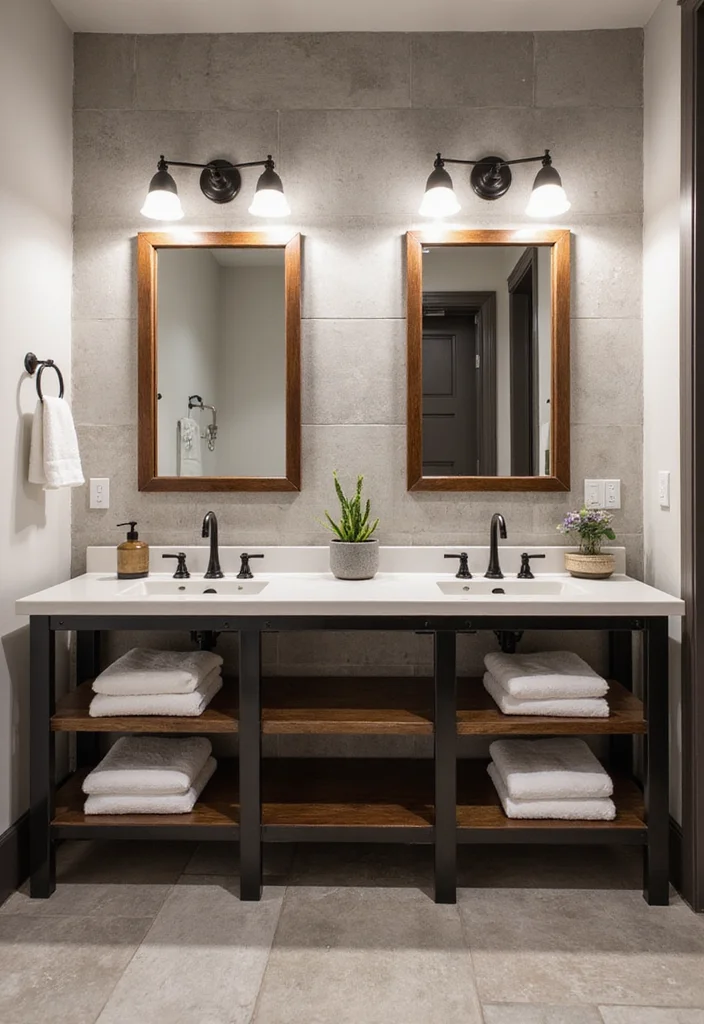 16 Bathroom Double Vanity Ideas For Stylish Shared Spaces - 9. Industrial Chic with Metal Accents