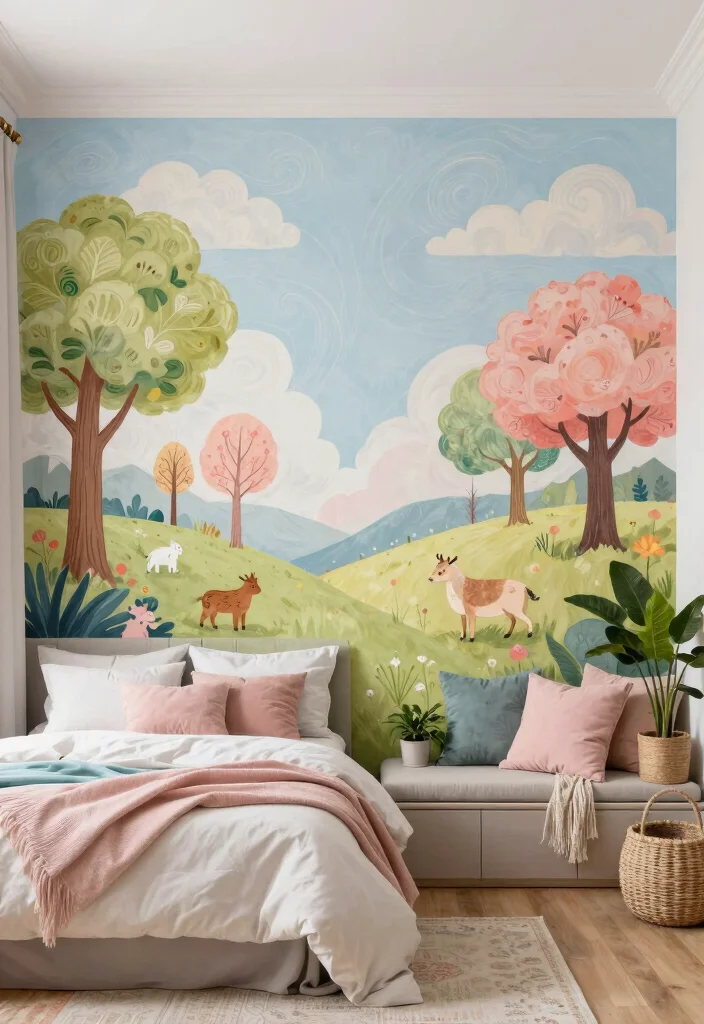 16 Bedroom Wall Art Painting Ideas: Artistic and Expressive - 12. Whimsical Murals 1