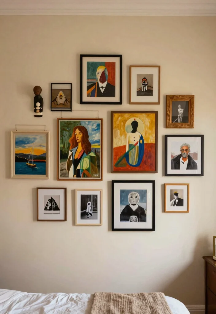 16 Bedroom Wall Art Painting Ideas: Artistic and Expressive - 13. Layered Wall Art 1