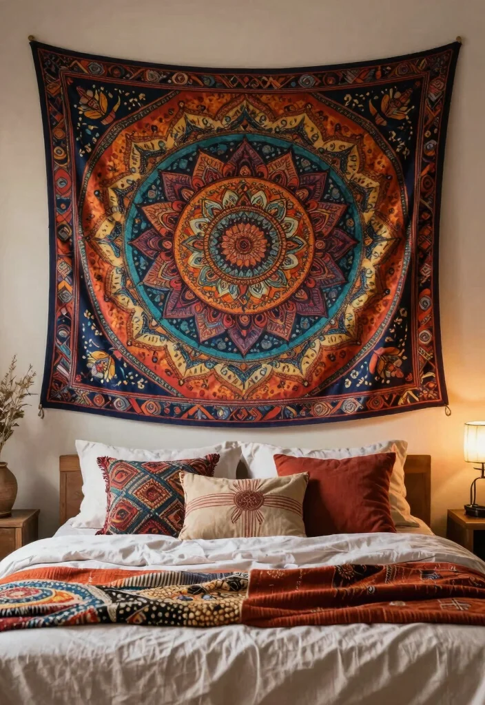 16 Bedroom Wall Art Painting Ideas: Artistic and Expressive - 7. Boho Tapestries 1