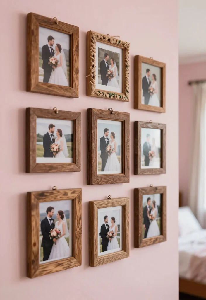 16 Bedroom Wedding Photo Display Ideas for a Romantic Personal Touch - 1. Rustic Wooden Frame Collage 1