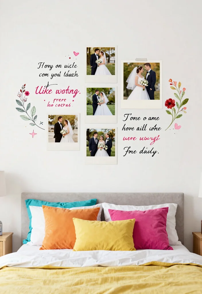 16 Bedroom Wedding Photo Display Ideas for a Romantic Personal Touch - 10. Wall Decals with Photos 1