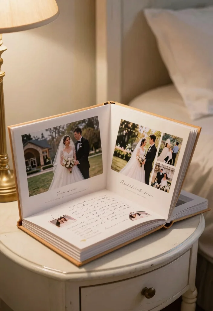 16 Bedroom Wedding Photo Display Ideas for a Romantic Personal Touch - 14. Memory Book Display 1