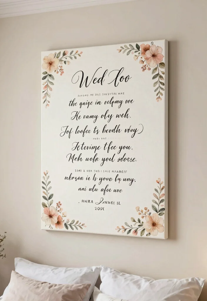 16 Bedroom Wedding Photo Display Ideas for a Romantic Personal Touch - 15. Wall Art with Wedding Vows 1