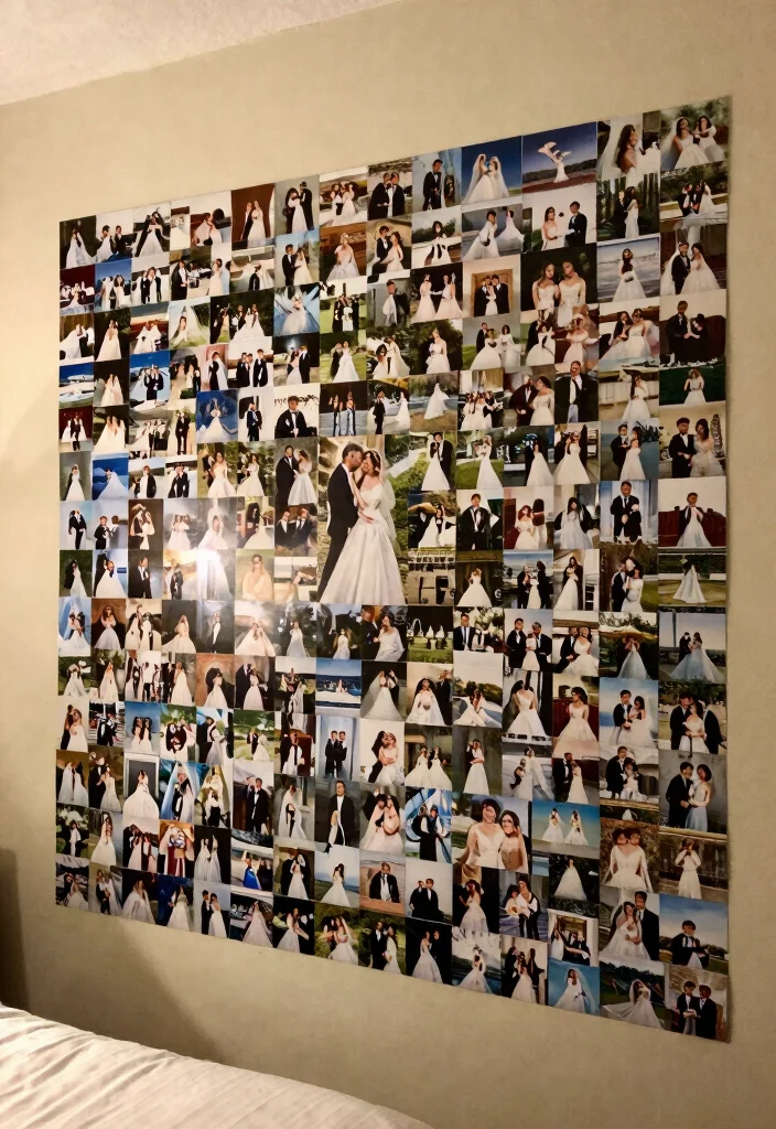 16 Bedroom Wedding Photo Display Ideas for a Romantic Personal Touch - 16. Photo Mosaic Wall 1