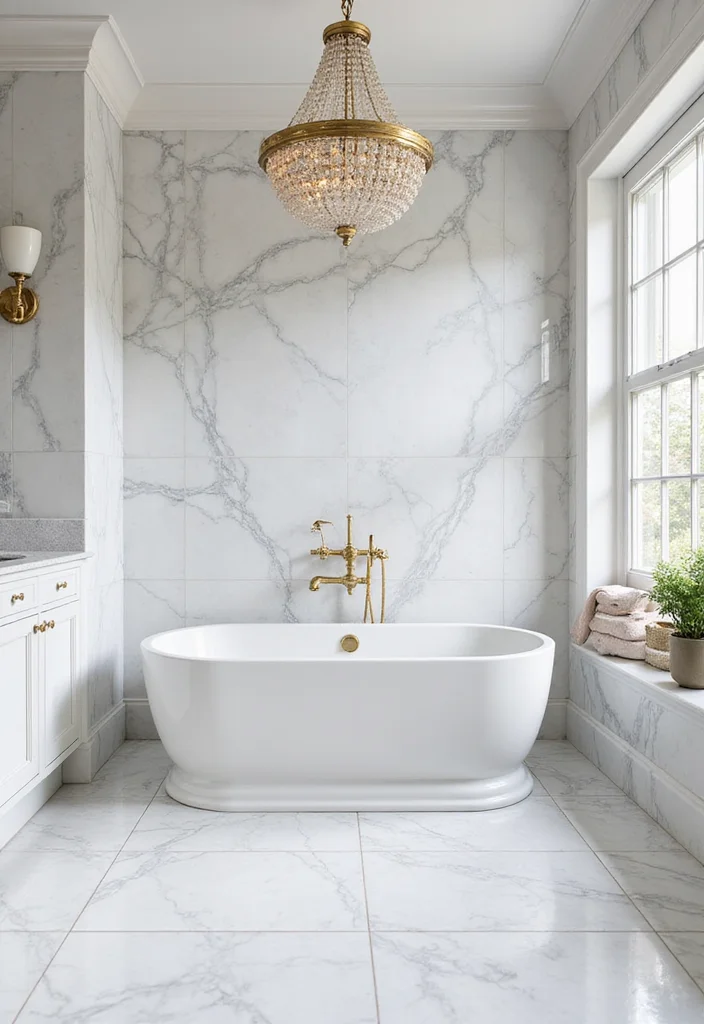 16 Marble Tile Bathroom Ideas With Luxury Style - 1. Classic White Marble Serenity