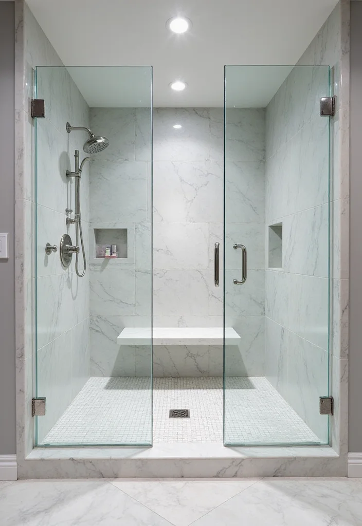 16 Marble Tile Bathroom Ideas With Luxury Style - 15. Integrated Marble Tiles in Shower Spaces