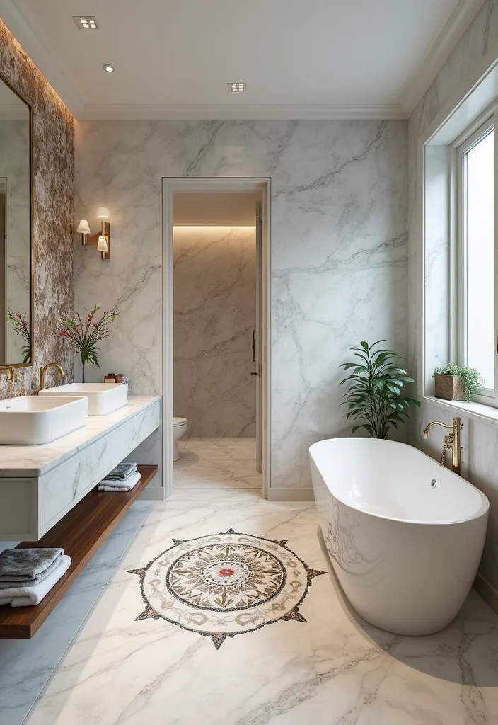 16 Marble Tile Bathroom Ideas With Luxury Style - 16. Custom Marble Artwork in Bathrooms
