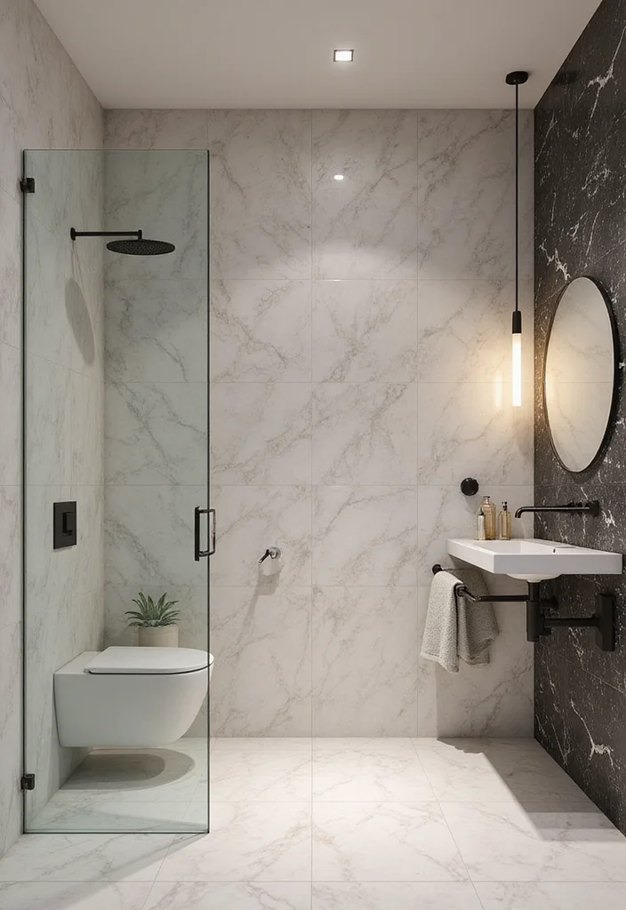 16 Marble Tile Bathroom Ideas With Luxury Style - 4. Elegant Two-Tone Combinations