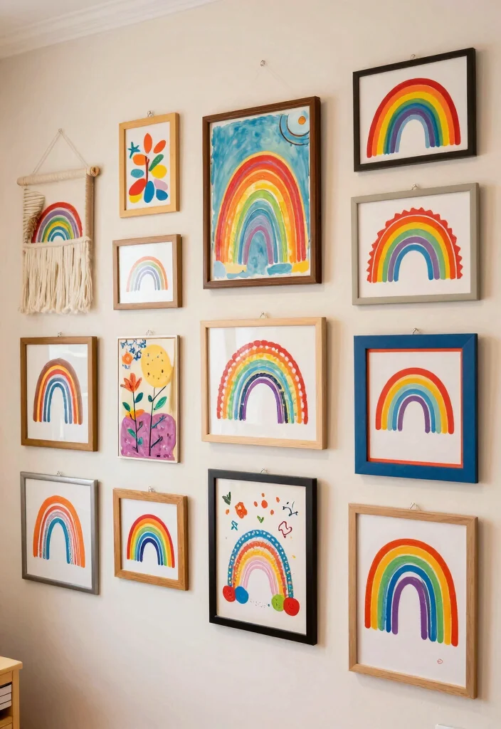 16 Rainbow Bedroom Ideas for Kids: Colorful Happy Spaces - 1. Playful Rainbow Wall Art 1