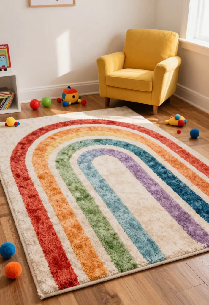 16 Rainbow Bedroom Ideas for Kids: Colorful Happy Spaces - 3. Colorful Area Rugs 1