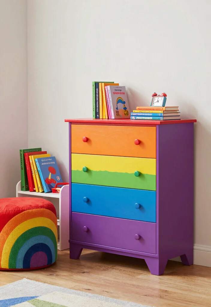 16 Rainbow Bedroom Ideas for Kids: Colorful Happy Spaces - 5. Rainbow-Themed Furniture 1