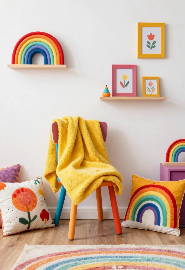 16 Rainbow Bedroom Ideas for Kids: Colorful Happy Spaces - 9. Rainbow-Themed Accessories 1