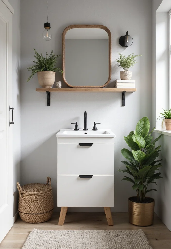 16 Small Bathroom Vanity Ideas That Maximize Space - 12. Wall-Mounted Shelves with Vanities