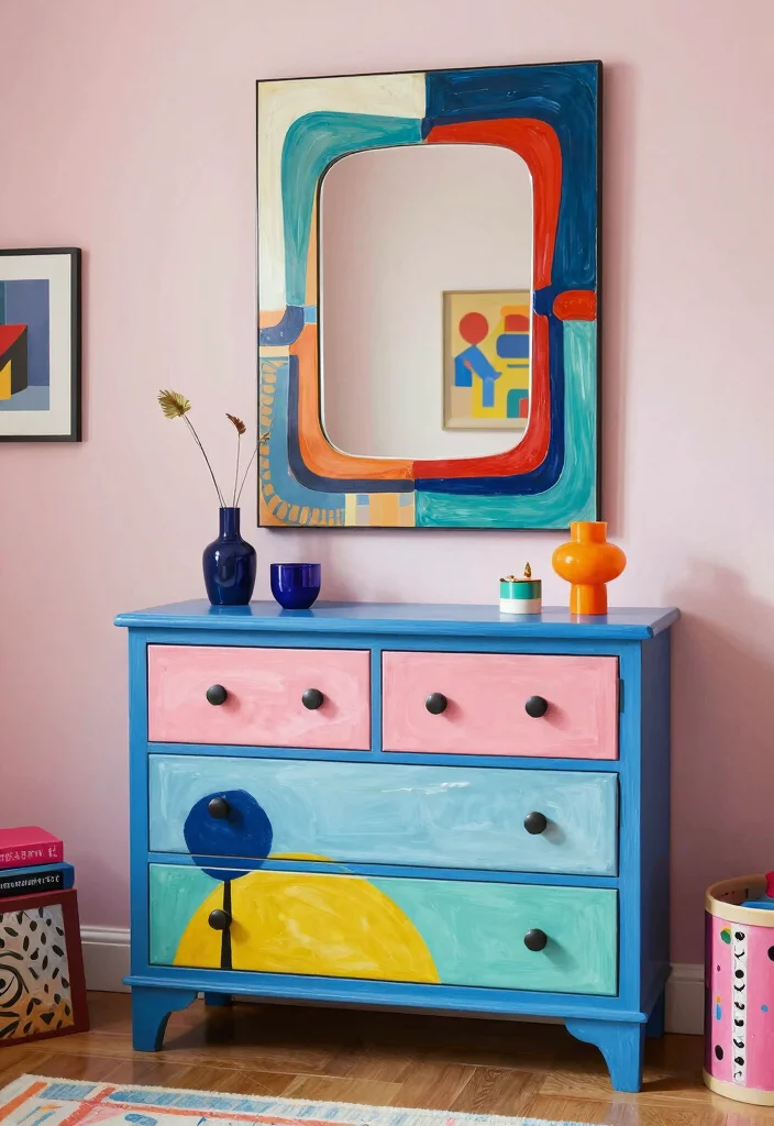 17 Bedroom Dresser With Mirror Ideas Practical and Chic - 11. Artistic Statement Dresser 1