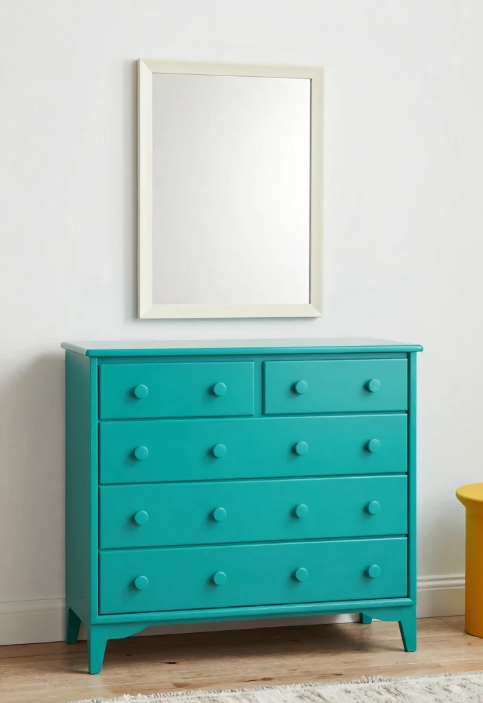 17 Bedroom Dresser With Mirror Ideas Practical and Chic - 14. Colorful Accent Dresser 1