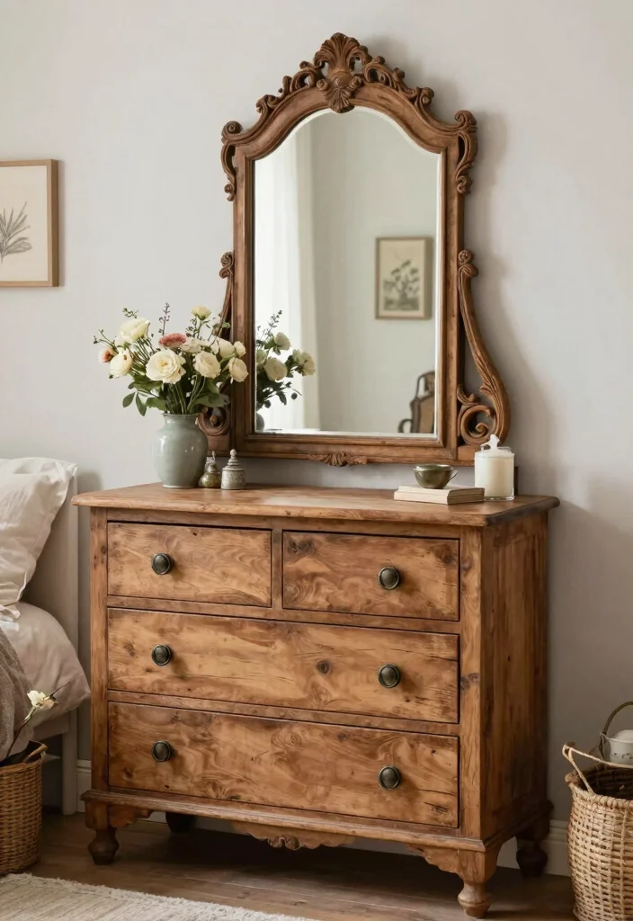 17 Bedroom Dresser With Mirror Ideas Practical and Chic - 2. Vintage Charm with Antique Woods 1